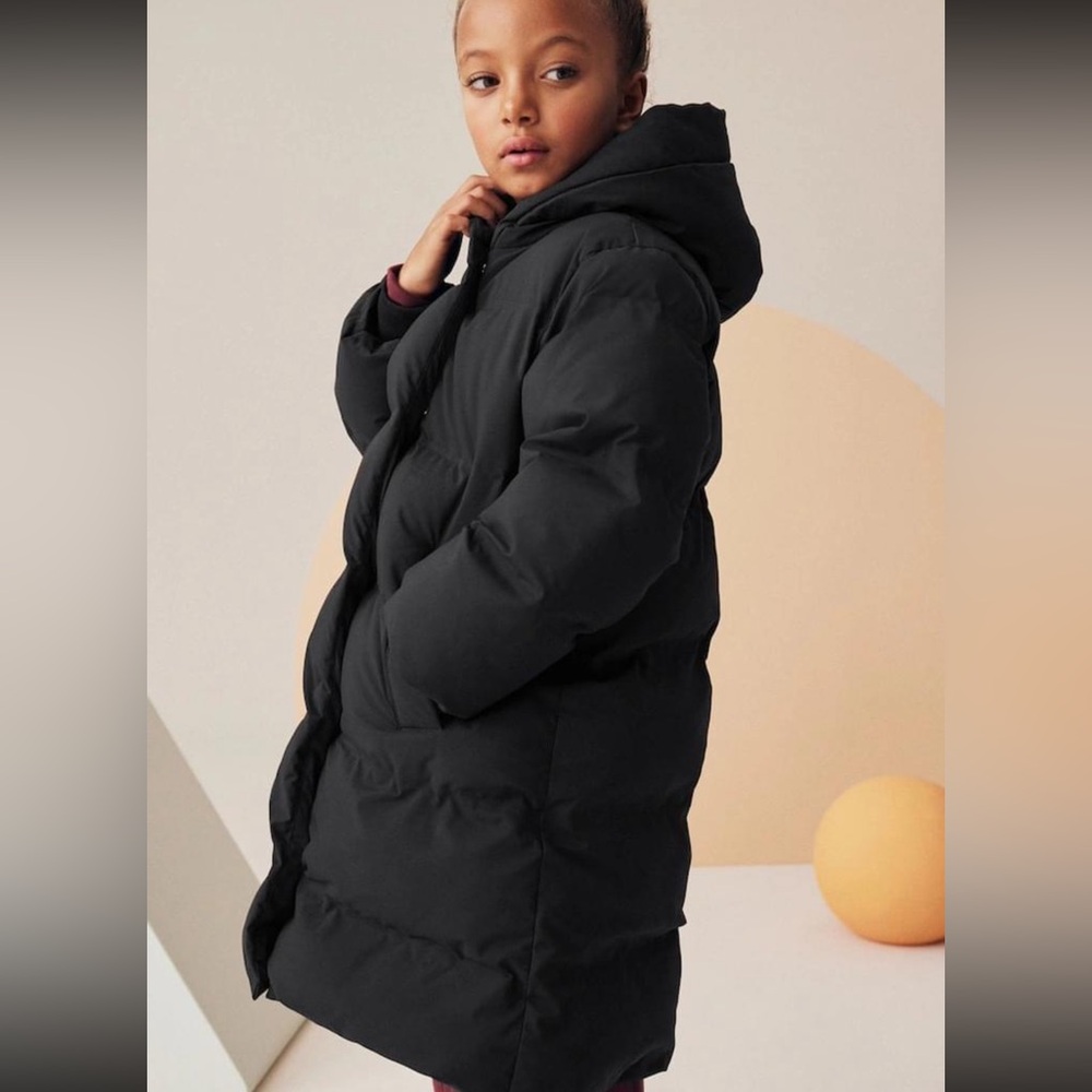 NWT NEXT UK Kids Black Waterproof Hooded Puffer Coat size 12 yrs. KIDS SUPERPUFF